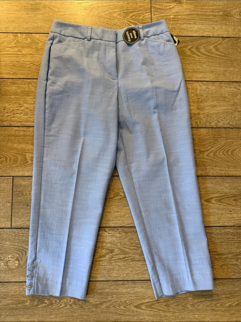 Counterparts Sky Blue Cropped Dress Pants with Hem Button Detail